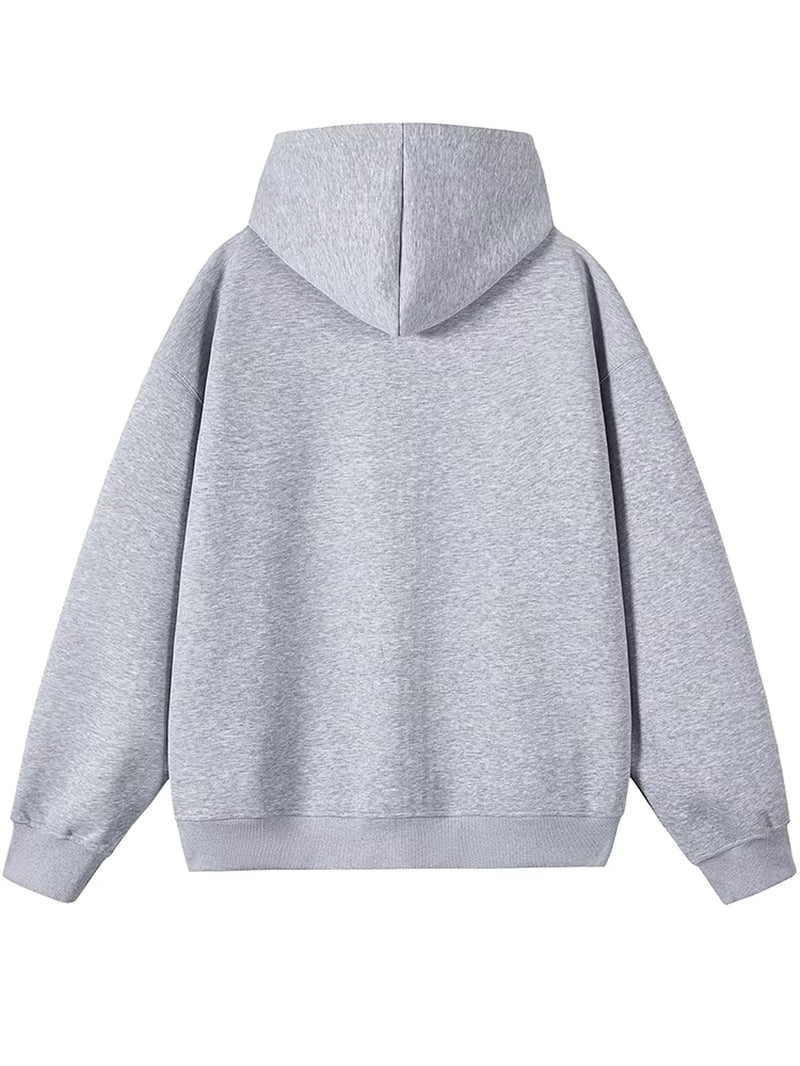 Classic Light Gray Zip - up Hooded Sweatshirt: Minimalist Style, Premium Fleece Lining, Essential for Everyday & Streetwear