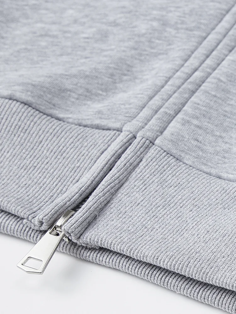 Classic Light Gray Zip - up Hooded Sweatshirt: Minimalist Style, Premium Fleece Lining, Essential for Everyday & Streetwear