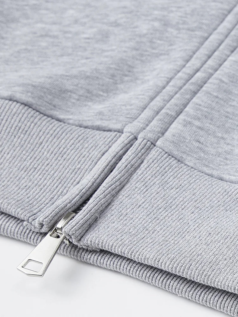 Classic Light Gray Zip - up Hooded Sweatshirt: Minimalist Style, Premium Fleece Lining, Essential for Everyday & Streetwear