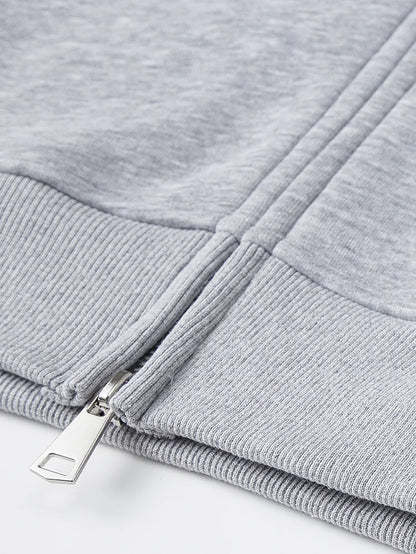 Classic Light Gray Zip - up Hooded Sweatshirt: Minimalist Style, Premium Fleece Lining, Essential for Everyday & Streetwear