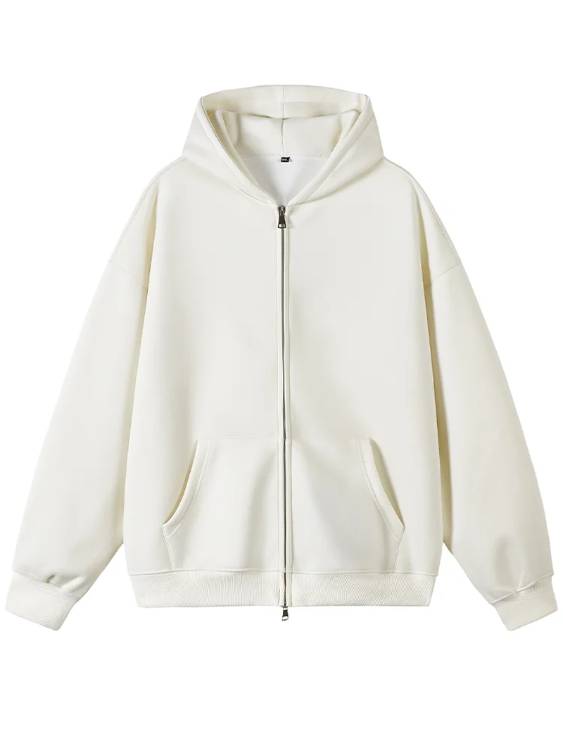 Classic Light Gray Zip - up Hooded Sweatshirt: Minimalist Style, Premium Fleece Lining, Essential for Everyday & Streetwear